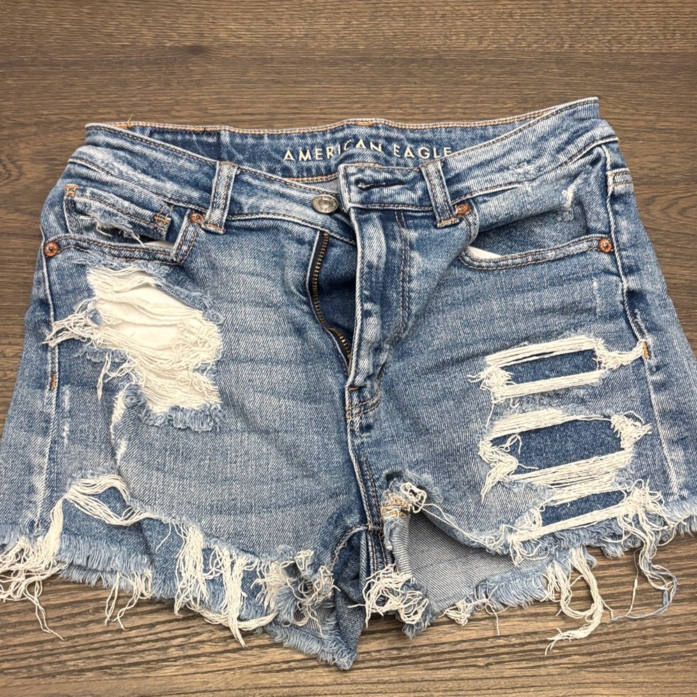 American Eagle Outfitters Ripped Light Blue Jean Shorts